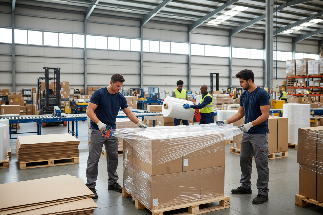 raffigura chi usa imballaggi tipo celofan o grandi imballaggi in maniera realistica